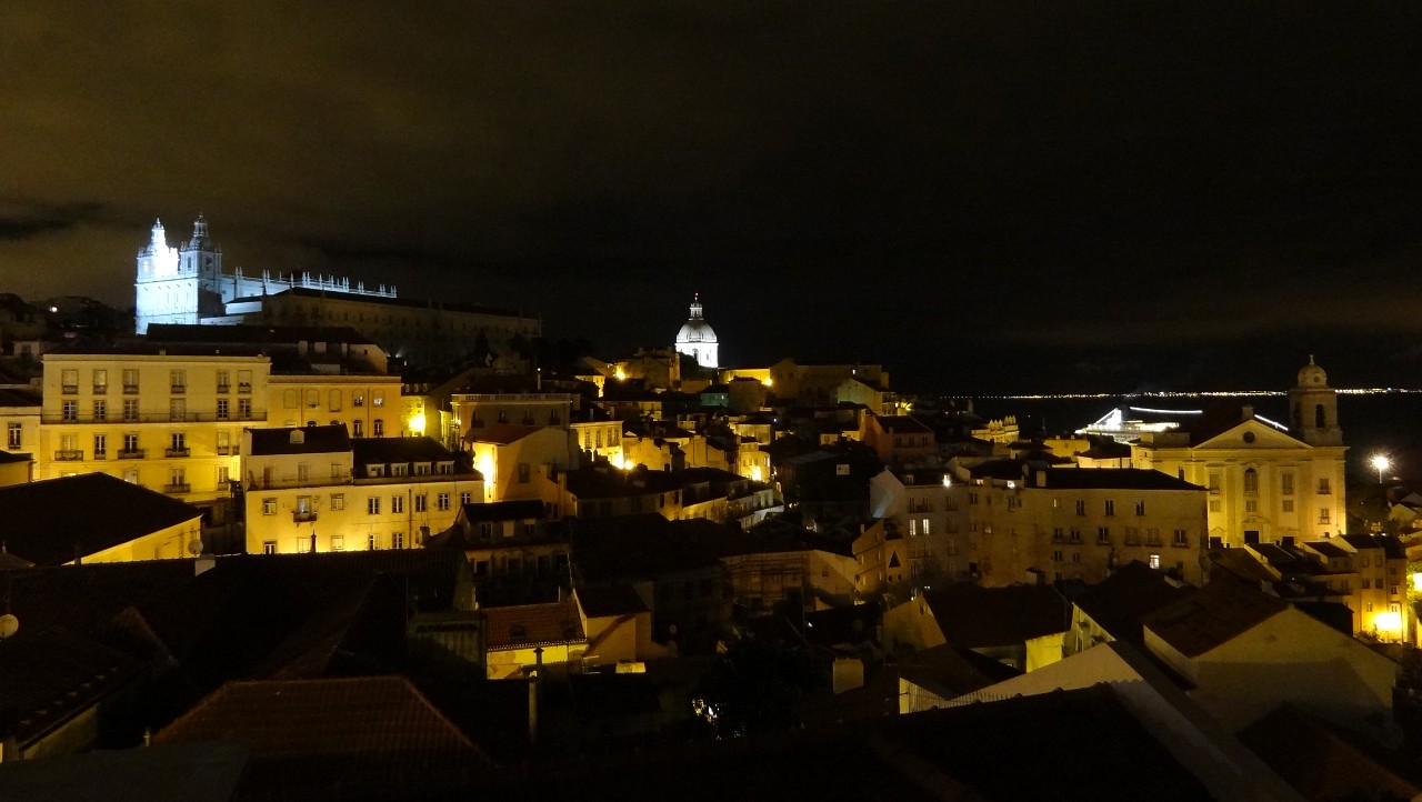 Night view of the Alfama from Largo Das Portas Do Sol